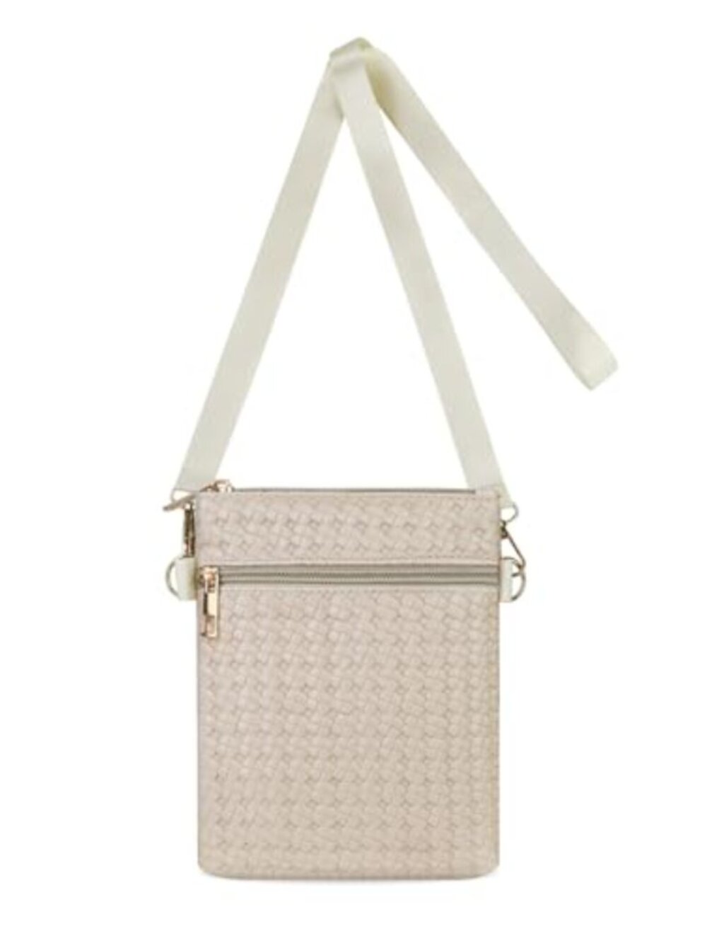 Woven PU Leather Cell Phone Crossbody Bag 2 Zipper Pockets Removable Strap